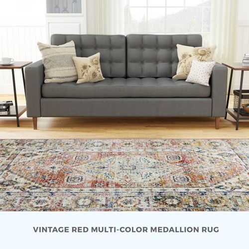 Repo Rug Vintage Red Multi-Color Medallion Rug