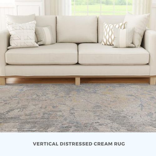 Distressed Cream Rust Rug Vertical Distressed Cream Rug